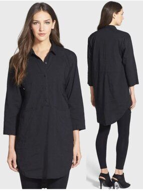 Eileen Fisher Black Linen Tunic Shirt Dress Minimalist Large
